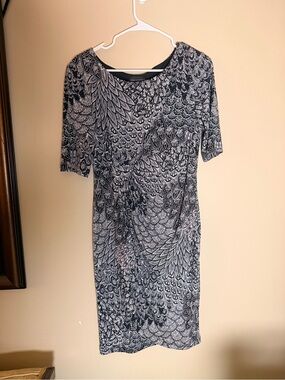 connected apparel Black and White Paisley-Style Midi Dress